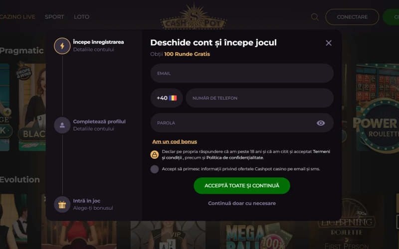 CashPot Romania pagina de inregistrare